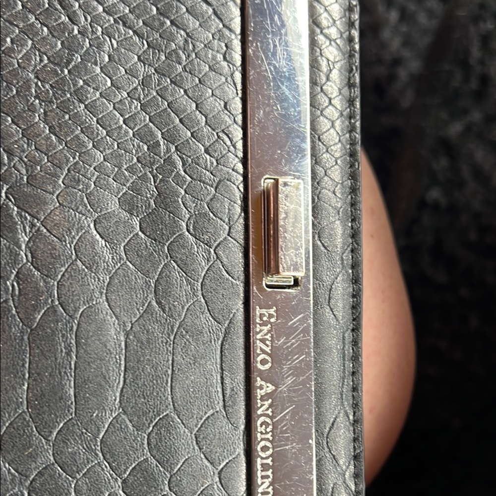 Enzo Angiolini Black Textured Clutch with Silver Detail